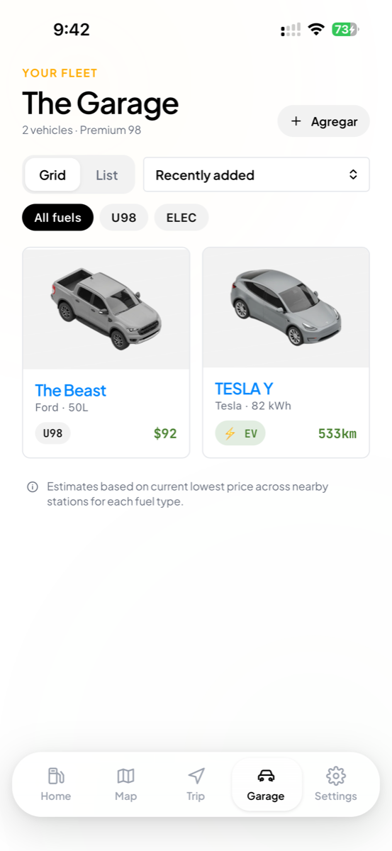 Your garage of saved vehicles